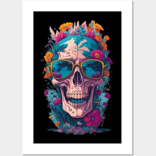 flower skull Posters and Art